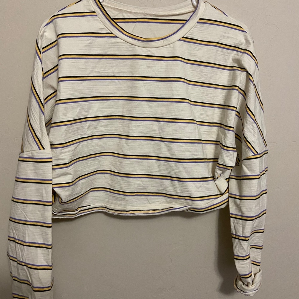 Cropped Long Sleeve Striped Tee